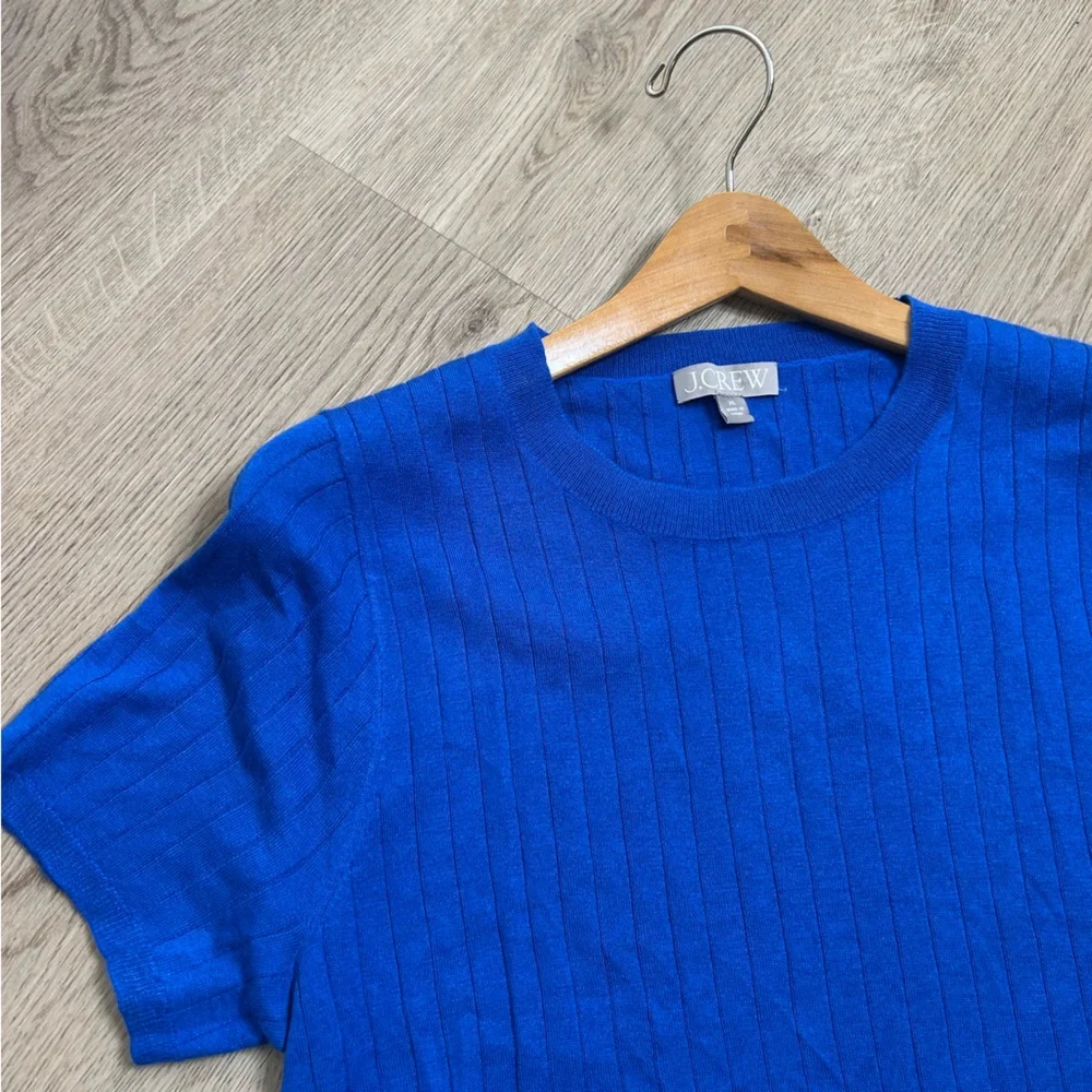 J. Crew Silk Cashmere Blend Ribbed Royal Blue Knit T- Shirt Top
